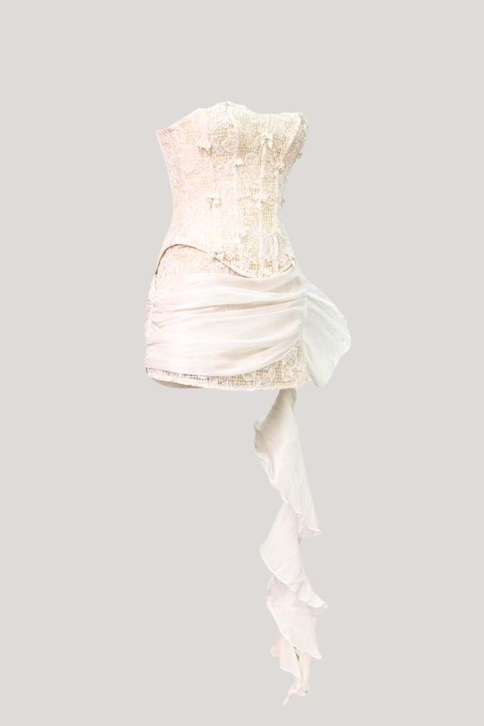 Danne Corset Fringe Skirt Set In White