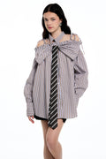 Daquan Two Piece Bow Stripe Top In Brown
