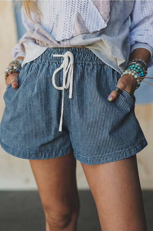 Daydreaming Denim Stripe Shorts-Cute-Trendy-Shop-Womens-Boutique-Clothing-Store