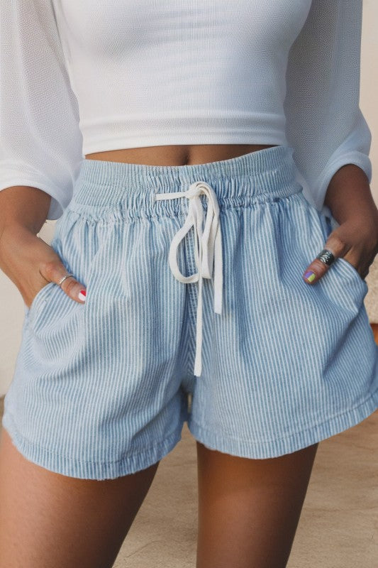 Daydreaming Denim Stripe Shorts-Cute-Trendy-Shop-Womens-Boutique-Clothing-Store