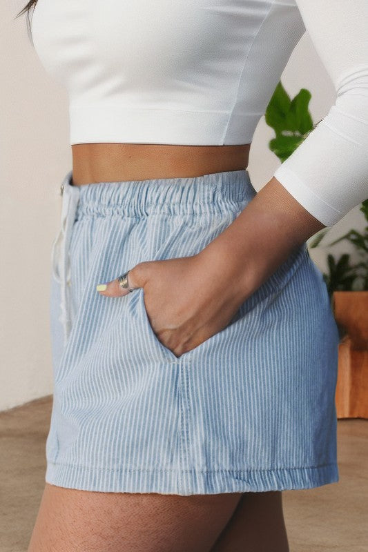 Daydreaming Denim Stripe Shorts-Light Denim-SMALL-Cute-Trendy-Shop-Womens-Boutique-Clothing-Store