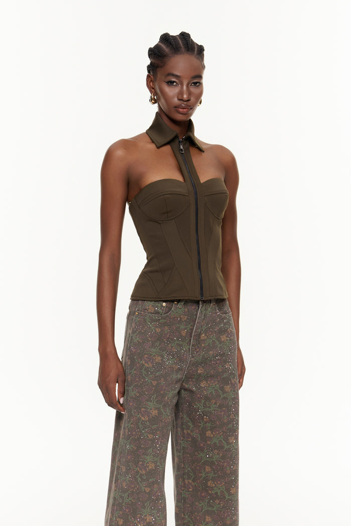 Delbert Halter Neck Corset Top