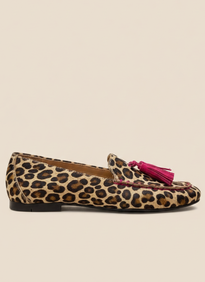 Edith | Animal Print Loafer With Fuchsia Fringes