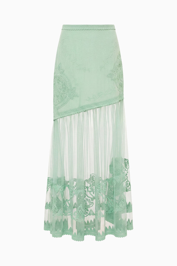 Arctic Luxury Silk Skirt - Flat View, Floral Lace Embroidery & Sheer Tulle | Ulla Johnson
