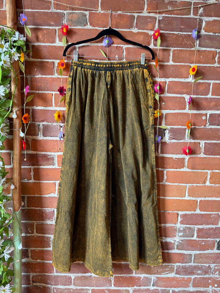 Embroidered Bohemian Flower Wide Leg Lounge Pants - Brown Clay 100% Cotton - Fair Trade Made