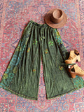 Embroidered Bohemian Flower Wide Leg Lounge Pants - Green 100% Cotton Fair Trade Made