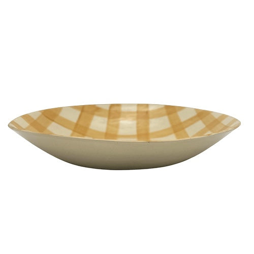 Eclectic Wonki Ware extra large stoneware serving bowl with a hand-painted tan and cream checkered pattern