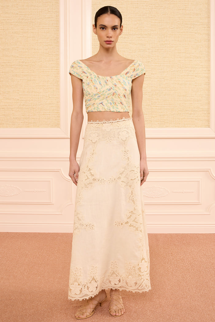 Fleur Linen Midi Skirt - Ivory