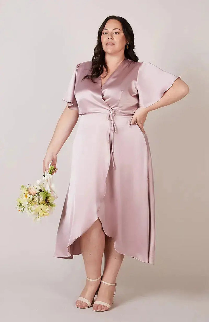 Florence Waterfall Dress in Rose Pink Satin Rewritten London