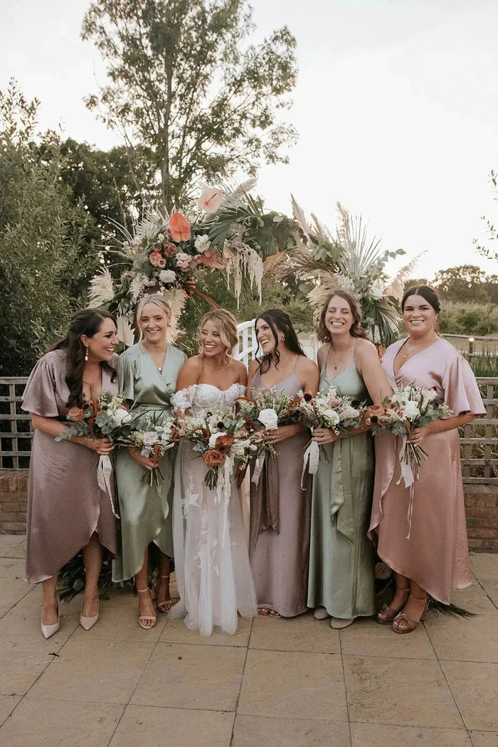 Florence Waterfall Dress in Rose Pink Satin Rewritten London