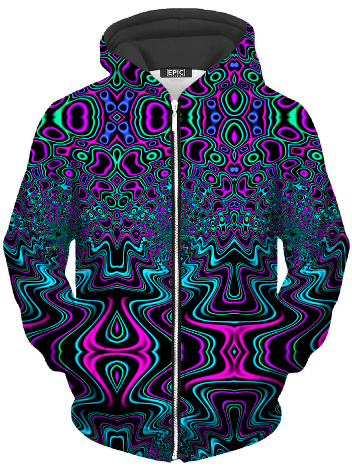 Fractal River Unisex Zip-Up Hoodie Psychedelic Pourhouse Epic Hoodie