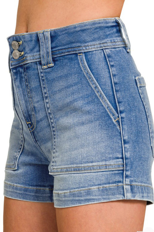 Friendly Lunch Utility Pocket Denim Shorts-Cute-Trendy-Shop-Womens-Boutique-Clothing-Store