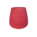 Eclectic frosted strawberry red glass vase and candle holder with a textured diamond pattern