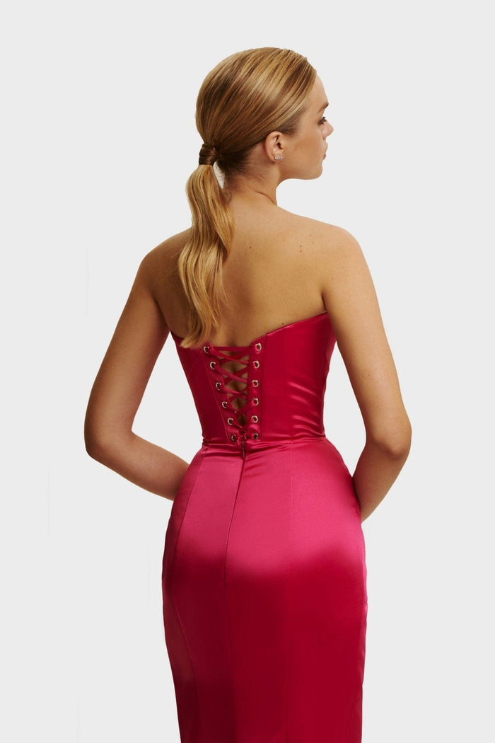 Fuchsia Strapless evening gown with thigh slit - Milla