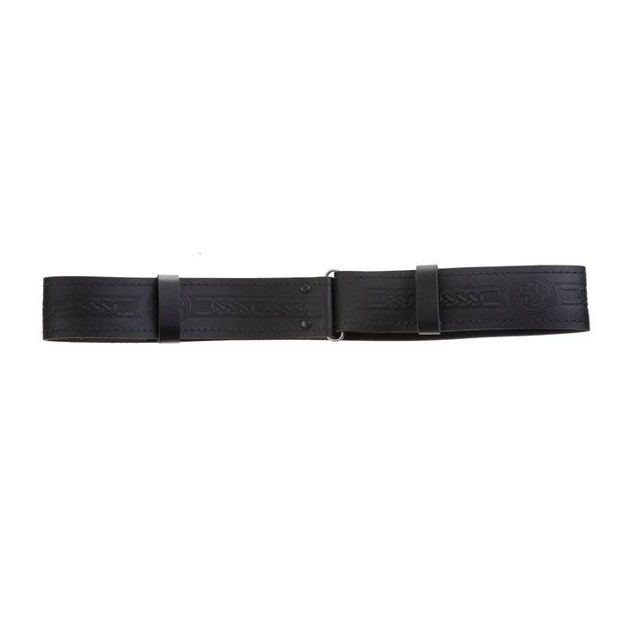 Gent's Leather Kilt Belt, Celtic Circle Embossed - Heritage Of Scotland - BLACK / CELTIC CIRCLE EMBOSSED