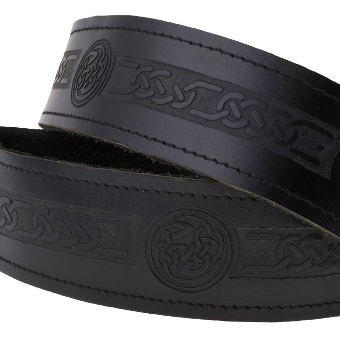 Gent's Leather Kilt Belt, Celtic Circle Embossed - Heritage Of Scotland - BLACK / CELTIC CIRCLE EMBOSSED