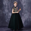 Gorgeous Dark Green Flower Girl Dress with Sparkly Sequins High Neck Glitter Tulle Evening Party Gown D357