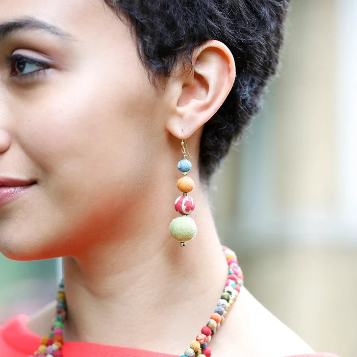 Graduated Circle Kantha Earrings-Fair Trade Made- Final Sale