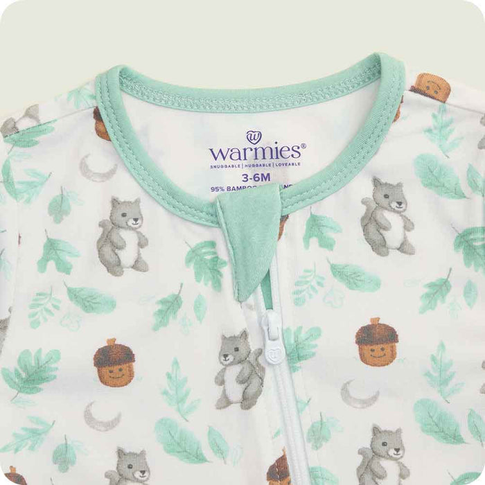 warmies Gray Squirrel Footie Pajamas zipper detail