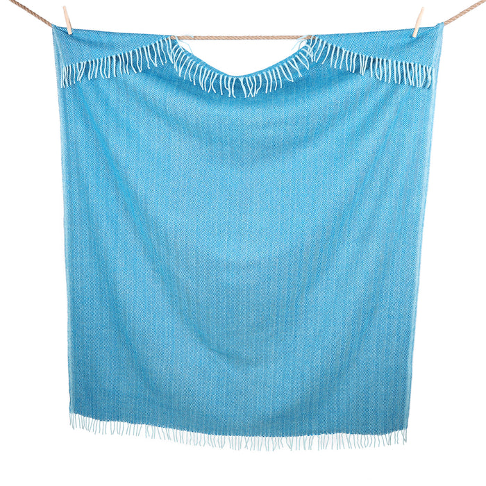 Highland Wool Blend Extra Warm Herringbone Blanket / Throw Turquoise - Heritage Of Scotland - TURQUOISE