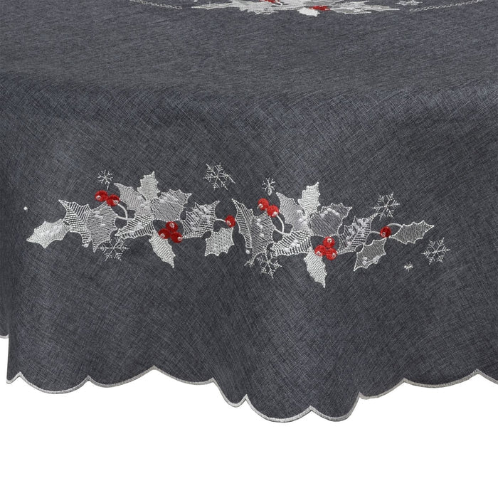 Holly Leaf Fabric Tablecloths / Napkins Xmas Decoration Dark Grey / 70" Round