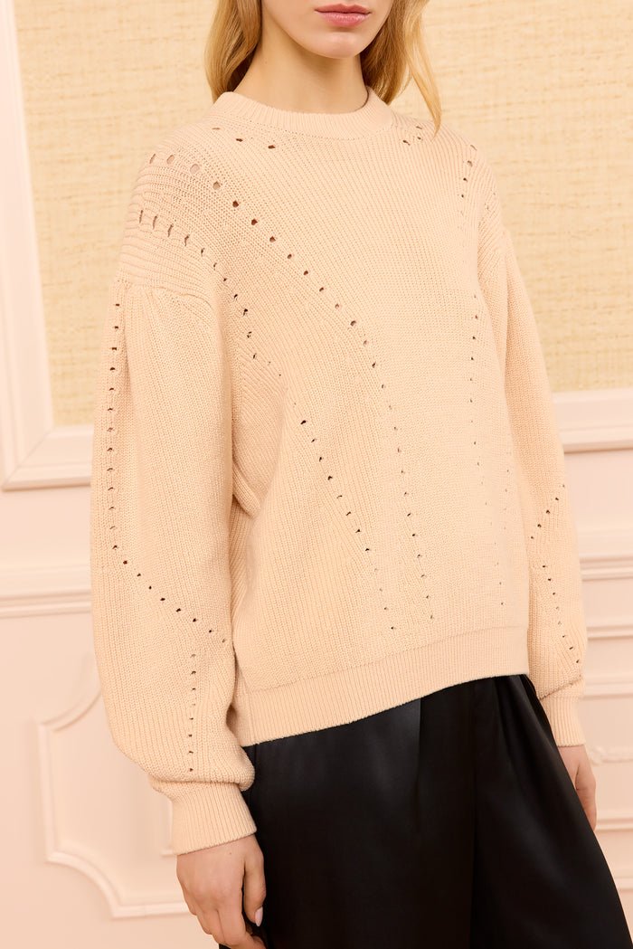 Blush Cotton Knit Pullover Pointelle Detail - Three-Quarter View | Ulla Johnson
