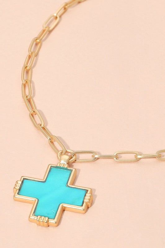 It's Your Decision Cross Necklace-Turquoise-Cute-Trendy-Shop-Womens-Boutique-Clothing-Store