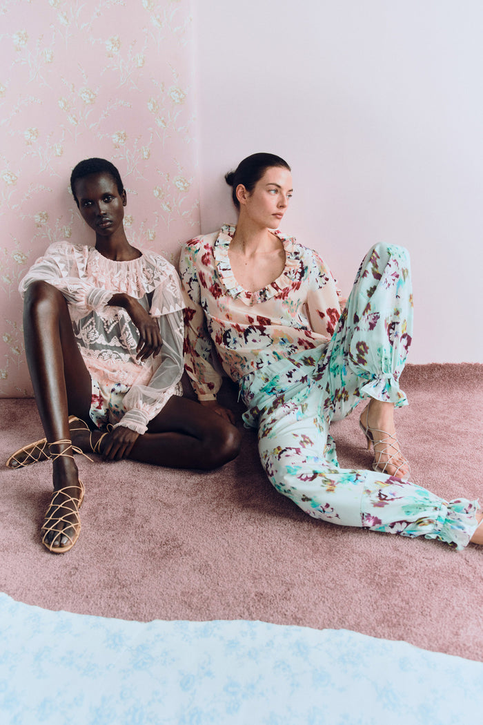 Blush Ivy Tulle Blouse in Designer Campaign Editorial, Two Models Styled Look | Ulla Johnson
