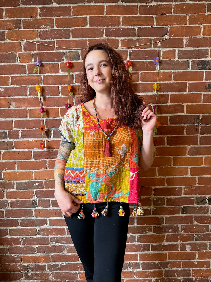 Kantha Summer Solstice Patchwork Reversible Crop Top