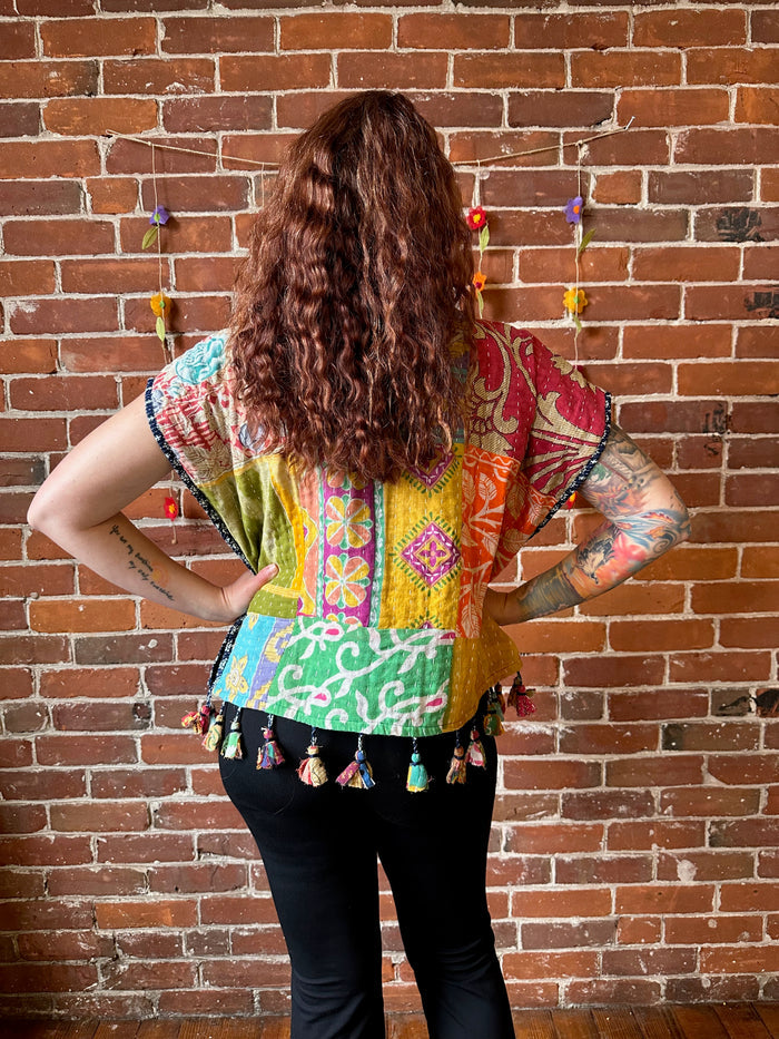 Kantha Summer Solstice Patchwork Reversible Crop Top