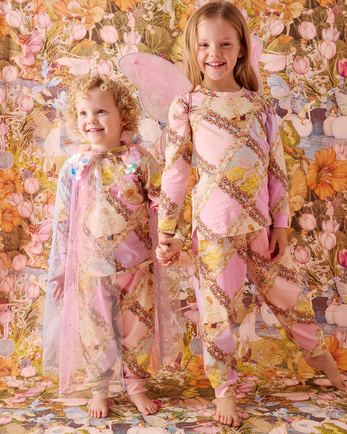 Kip&Co x Fairyland Flower Chain Harlequin Kids Organic Cotton Long Sleeve Top & Pant Pyjama Set