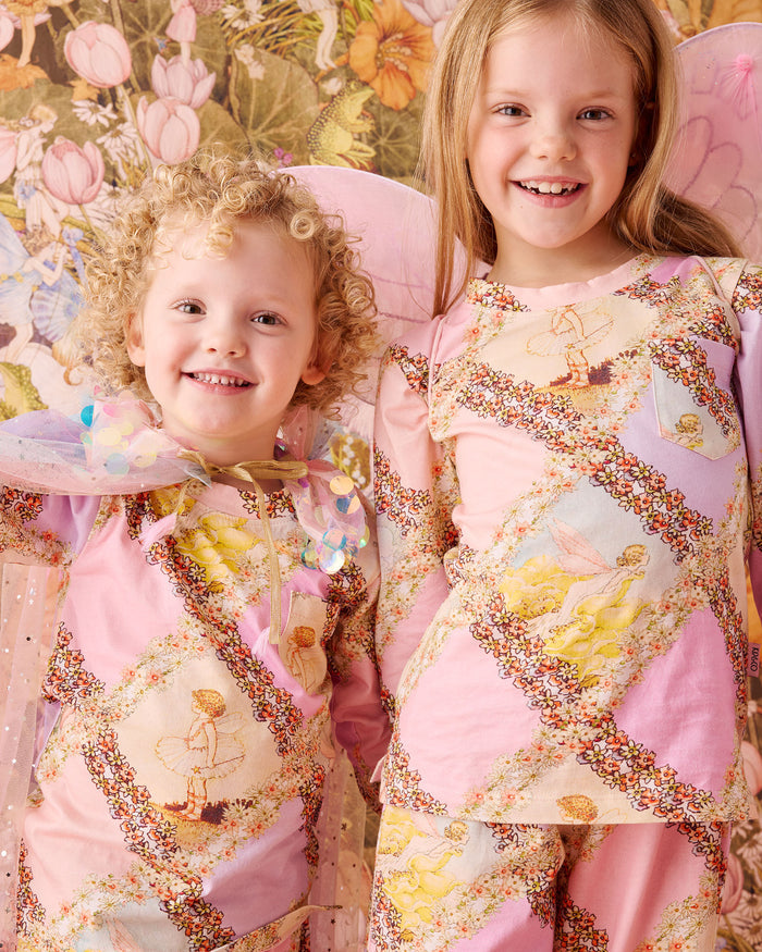 Kip&Co x Fairyland Flower Chain Harlequin Kids Organic Cotton Long Sleeve Top & Pant Pyjama Set