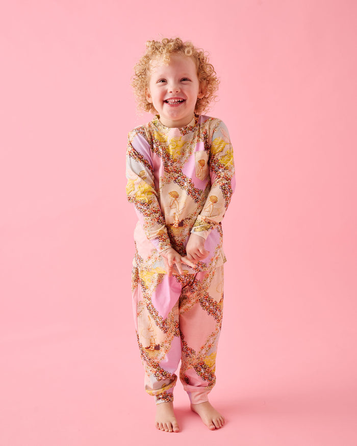Kip&Co x Fairyland Flower Chain Harlequin Kids Organic Cotton Long Sleeve Top & Pant Pyjama Set