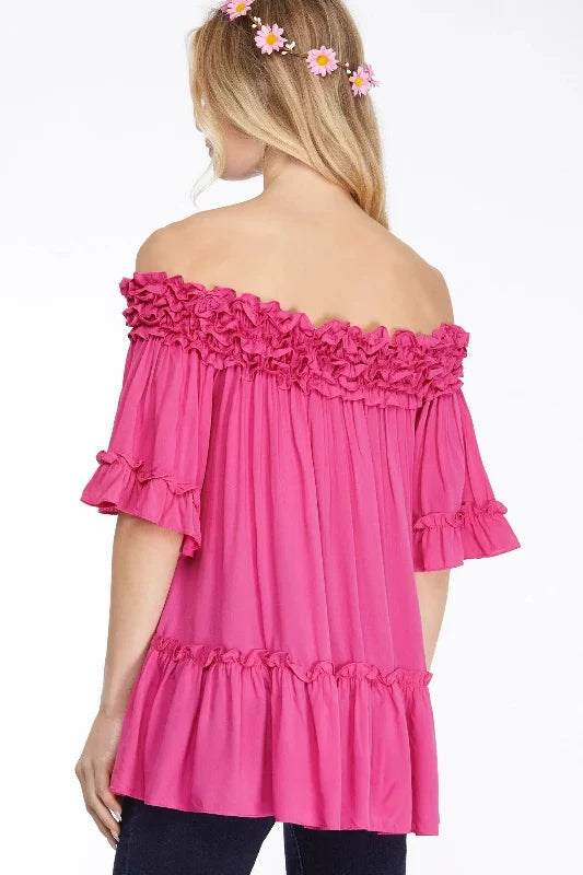 Ladies' Night Fuchsia Off Shoulder Top-Cute-Trendy-Shop-Womens-Boutique-Clothing-Store