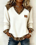 Laluna® | Top Leopard V-Neck Patchwork Long Sleeve