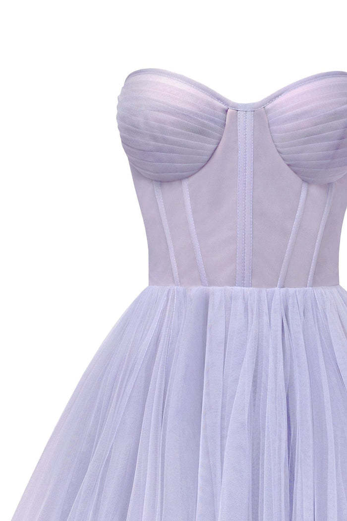 Lavender Strapless Puffy Midi Tulle Dress - Milla