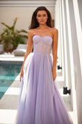 Lavender Tulle Maxi Dress with a Corset Bustier - Milla