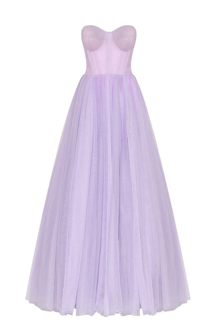 Lavender Tulle Maxi Dress with a Corset Bustier - Milla
