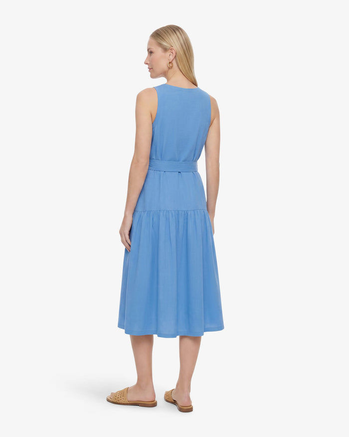 Lila Mixed Media Midi Dress in Light Blue