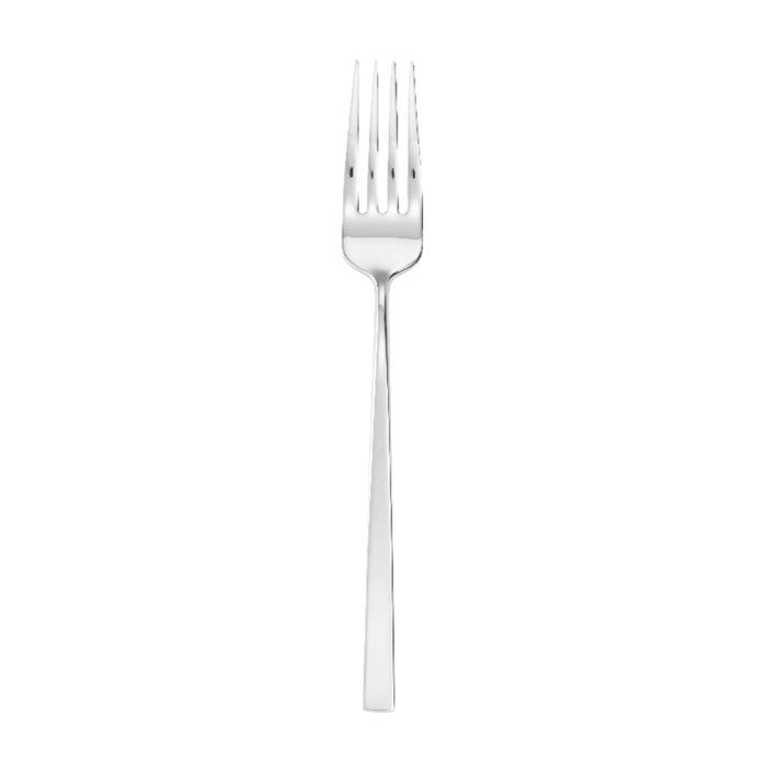 Eclectic Sambonet Linea Q mirror-polished stainless steel table fork with a modern square profile.