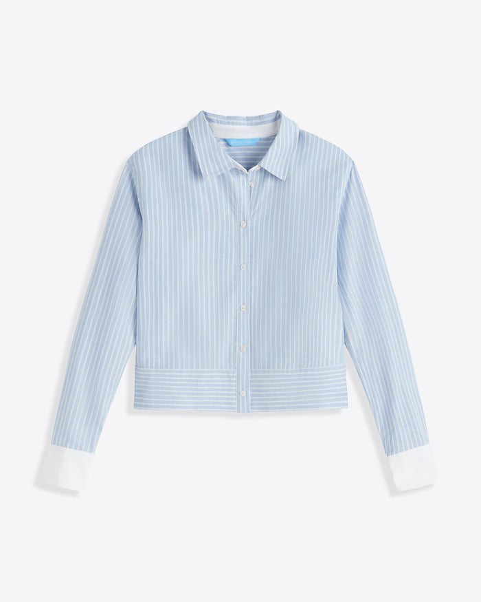 Long Sleeve Cropped Button Down in Oxford Shirting