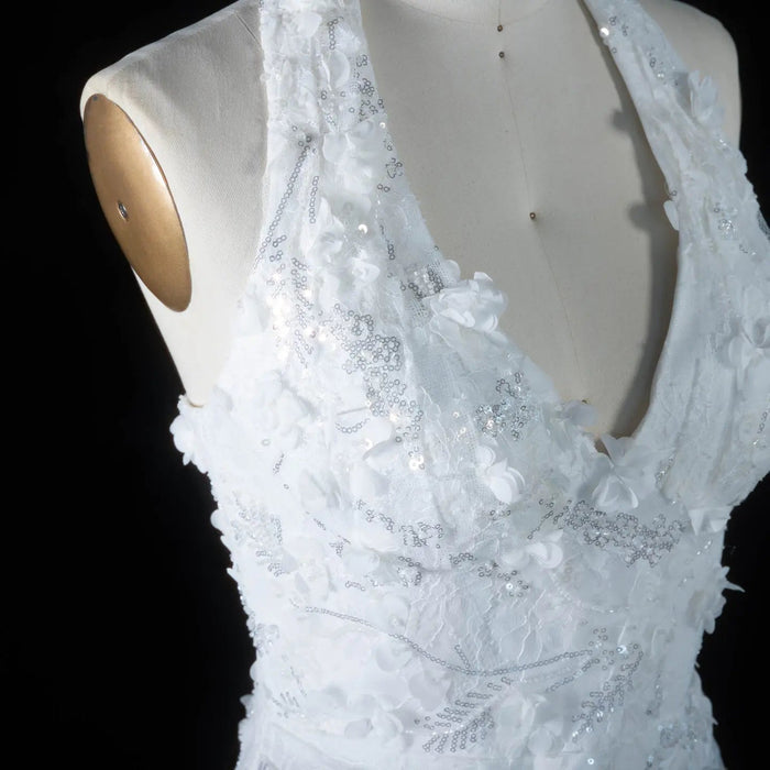 Dreamy Vow SS603 white sequin lace 3D floral detail