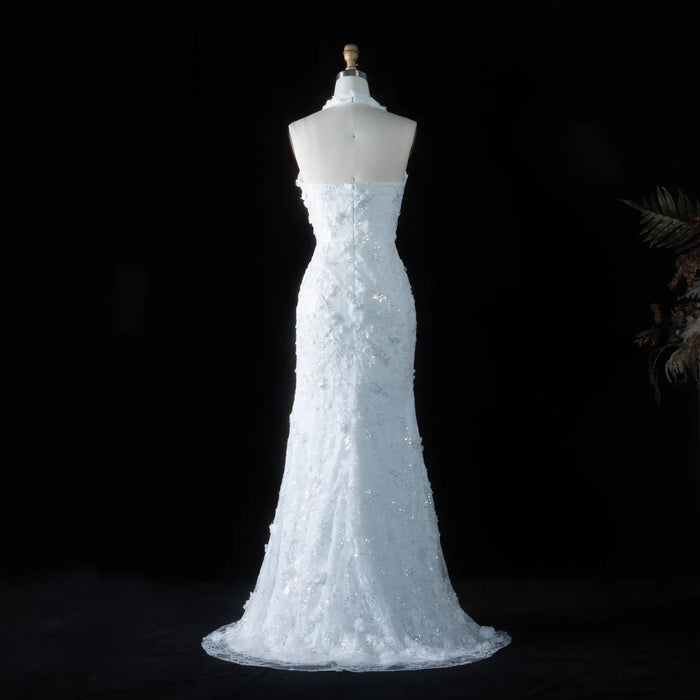 Dreamy Vow SS603 white 3D floral halter mermaid evening dress back view