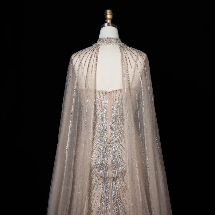 DreamyVow Champagne beaded mermaid with cape sleeves Evening Dress Prom Dress SS114