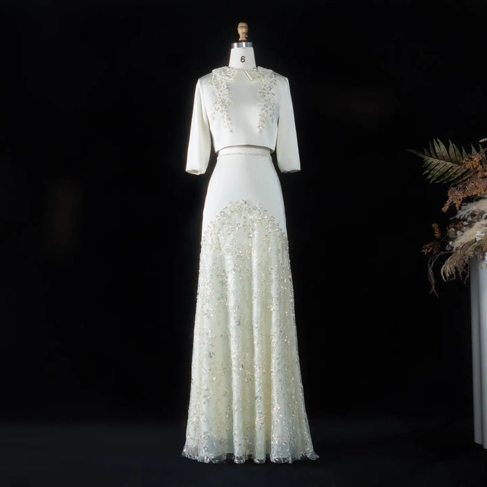 Dreamy Vow SS214 beige beaded two-piece evening dress front full view