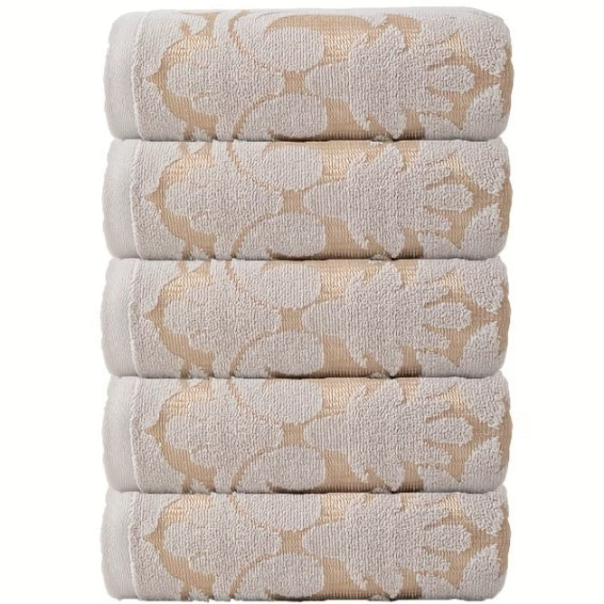 Luxury Floral Jacquard Cotton Guest Towel – Beige – 34 × 75 cm