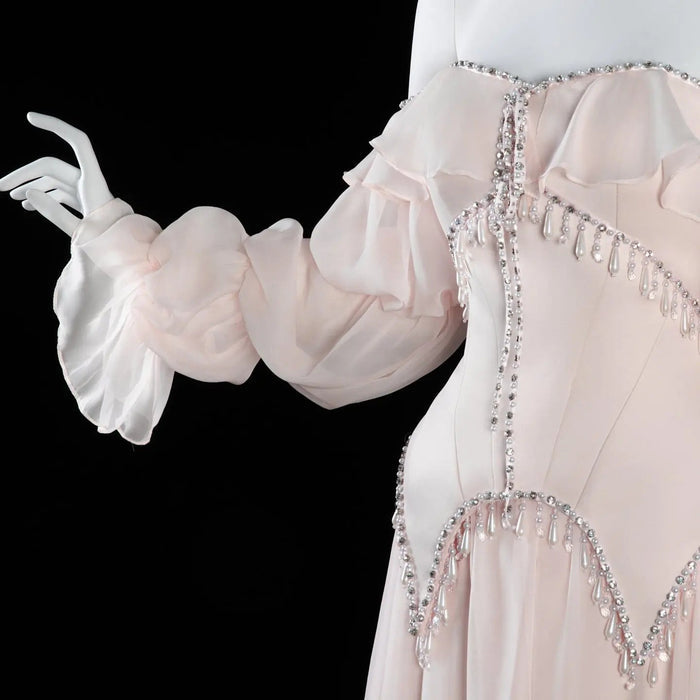 Dreamy Vow SS412 pearl pink chiffon evening dress sleeve and beading detail