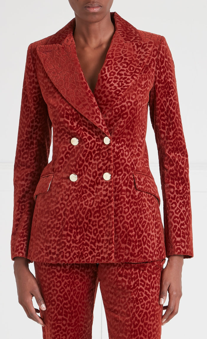 Lynx Velvet Double-Breasted Jacket - Maple Leopard
