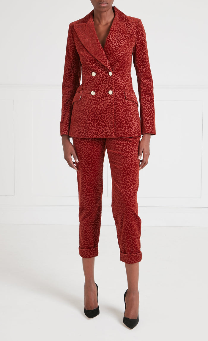 Lynx Velvet Double-Breasted Jacket - Maple Leopard