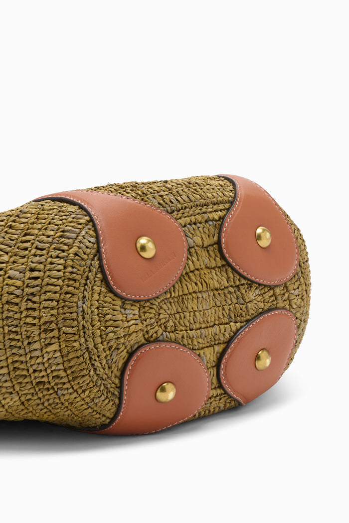 Olive Raffia Tote Base Detail - Leather Petal Patches with Gold Studs | Ulla Johnson